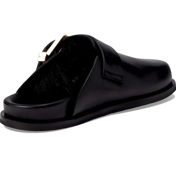 All Saints Black Mules with Gold Buckle - Picture 3 of 6